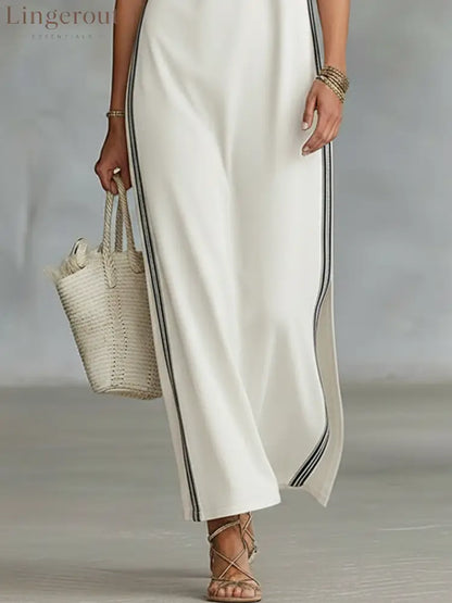 Women’s Minimalist Athletic-Style Sleeveless Henley Maxi Dress