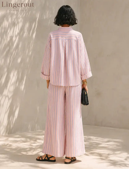Women’s Minimalist Half-Zip Long-Sleeve Top & Wide-Leg Pants Set - Set