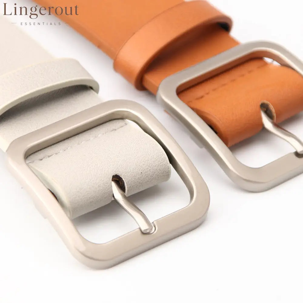 Women’s Minimalist Square Metal Buckle Leather Belt Casual Solid Waist Cinch Belt