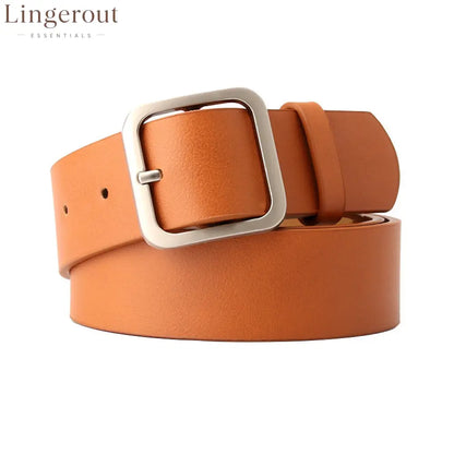 Women’s Minimalist Square Metal Buckle Leather Belt Casual Solid Waist Cinch Belt