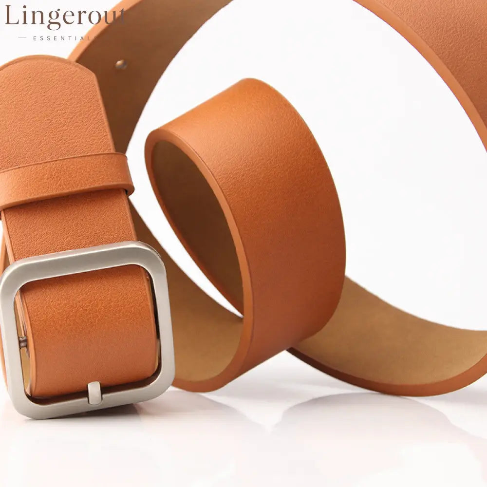 Women’s Minimalist Square Metal Buckle Leather Belt Casual Solid Waist Cinch Belt