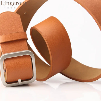 Women’s Minimalist Square Metal Buckle Leather Belt Casual Solid Waist Cinch Belt