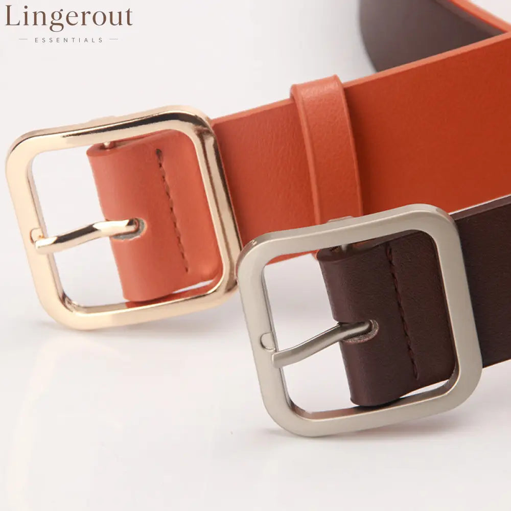 Women’s Minimalist Square Metal Buckle Leather Belt Casual Solid Waist Cinch Belt