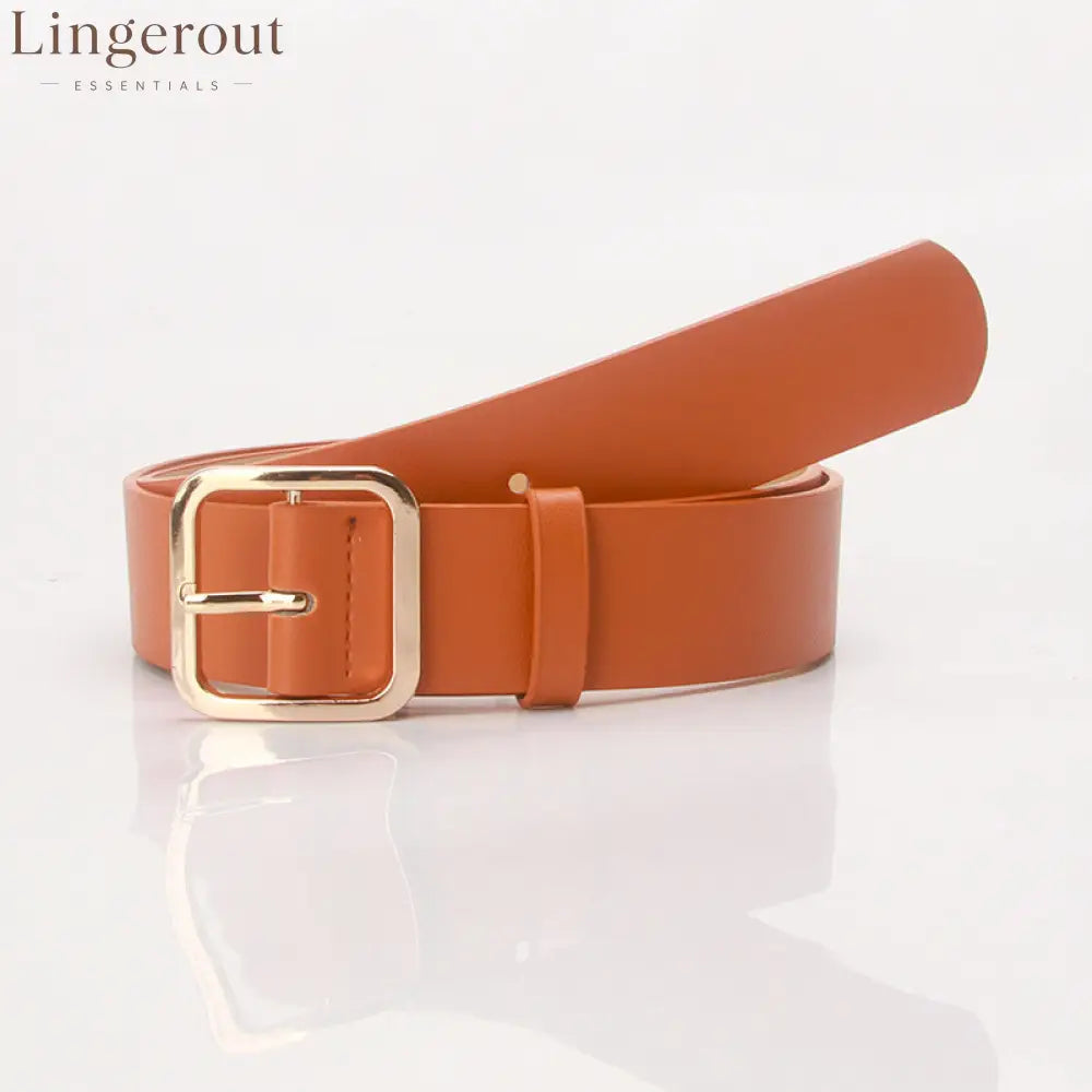 Women’s Minimalist Square Metal Buckle Leather Belt Casual Solid Waist Cinch Belt - Gold buckle camel