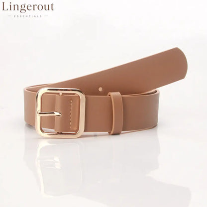 Women’s Minimalist Square Metal Buckle Leather Belt Casual Solid Waist Cinch Belt - Gold buckle khaki