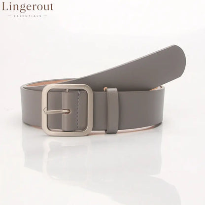Women’s Minimalist Square Metal Buckle Leather Belt Casual Solid Waist Cinch Belt - Grey