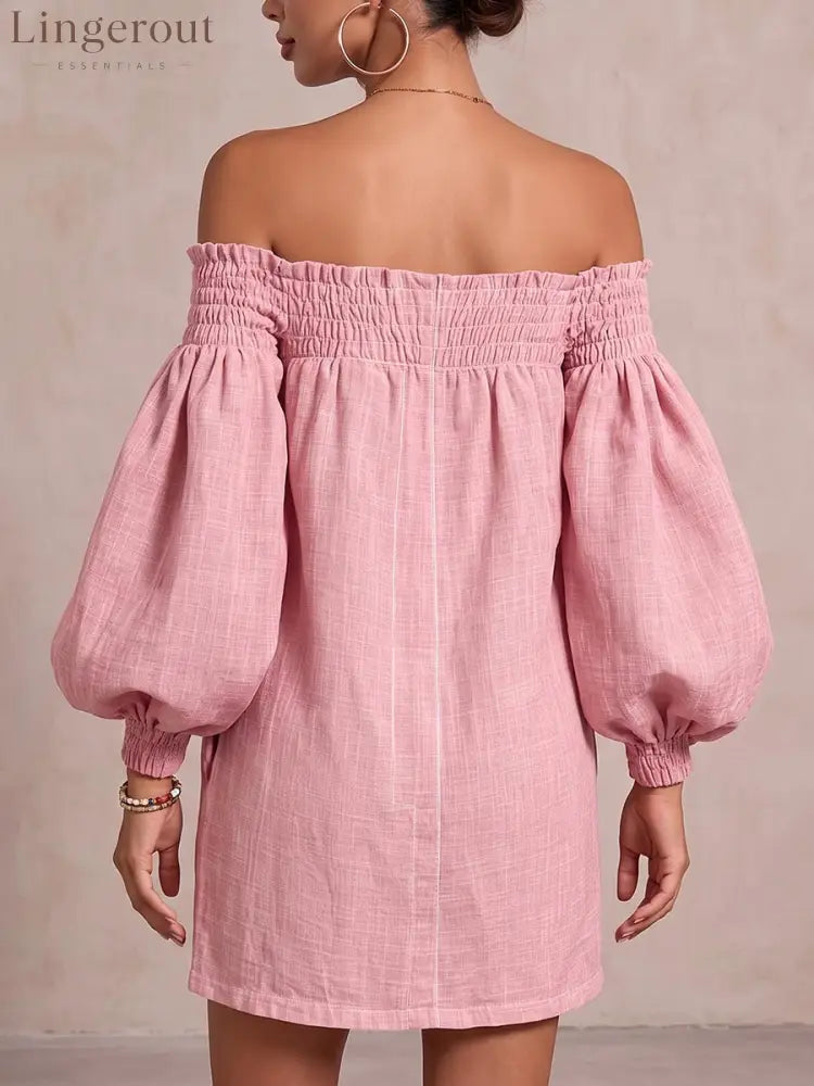 Women’s Off-shoulder Long-sleeved Casual Loose Cotton And Linen Dress