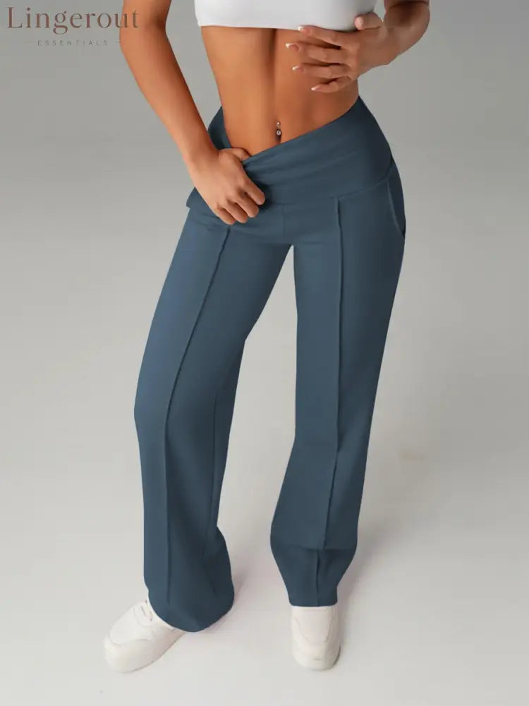 Women’s Plain Loose Straight Leg Pants Wide Leg High Waist Sporty Casual Sweatpants with Pockets
