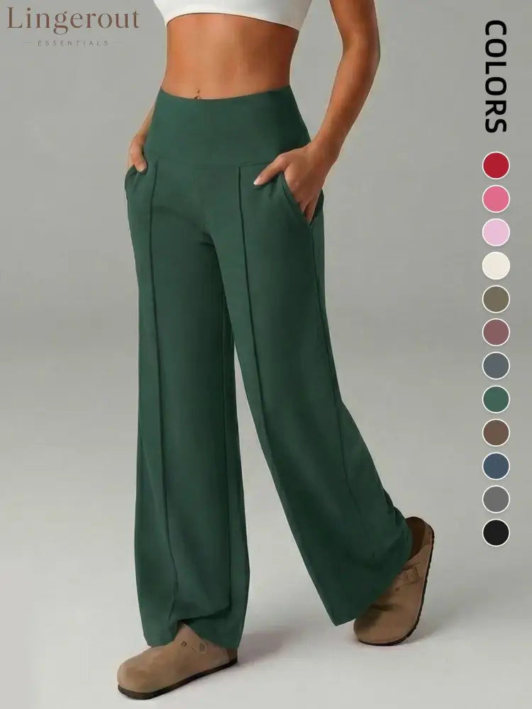 Women’s Plain Loose Straight Leg Pants Wide Leg High Waist Sporty Casual Sweatpants with Pockets