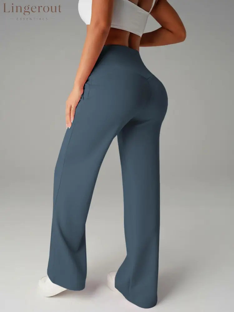 Women’s Plain Loose Straight Leg Pants Wide Leg High Waist Sporty Casual Sweatpants with Pockets