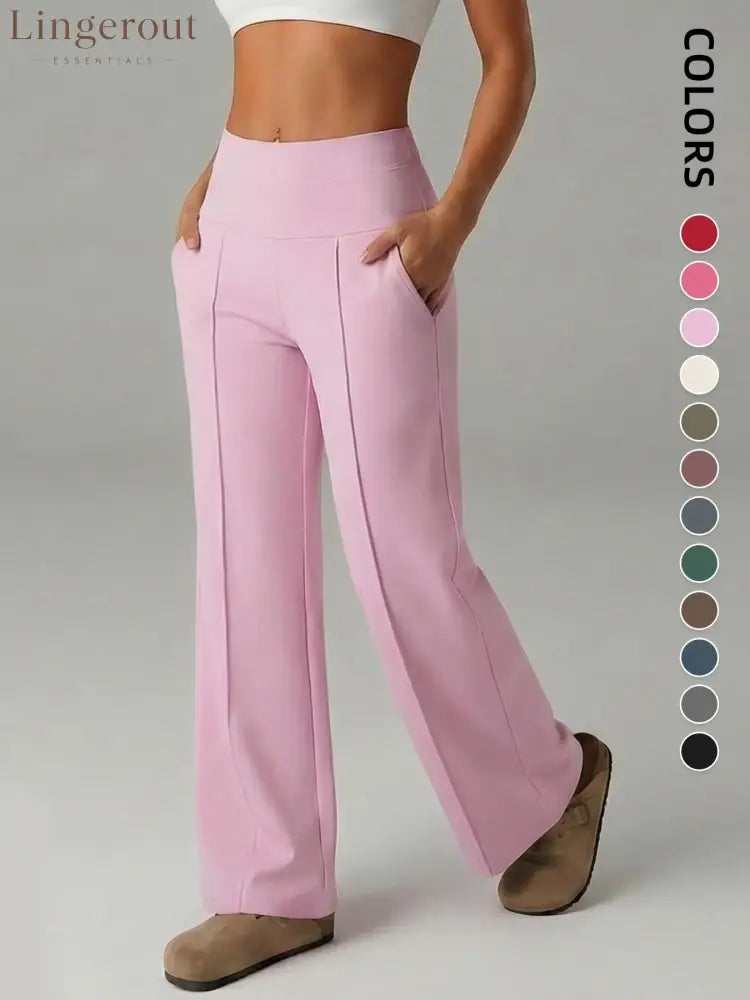 Women’s Plain Loose Straight Leg Pants Wide Leg High Waist Sporty Casual Sweatpants with Pockets