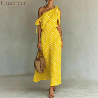 Women’s Polka Dot One-Shoulder Maxi Dress