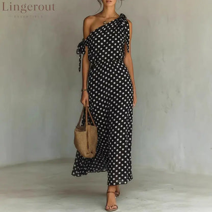 Women’s Polka Dot One-Shoulder Maxi Dress