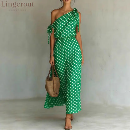 Women’s Polka Dot One-Shoulder Maxi Dress