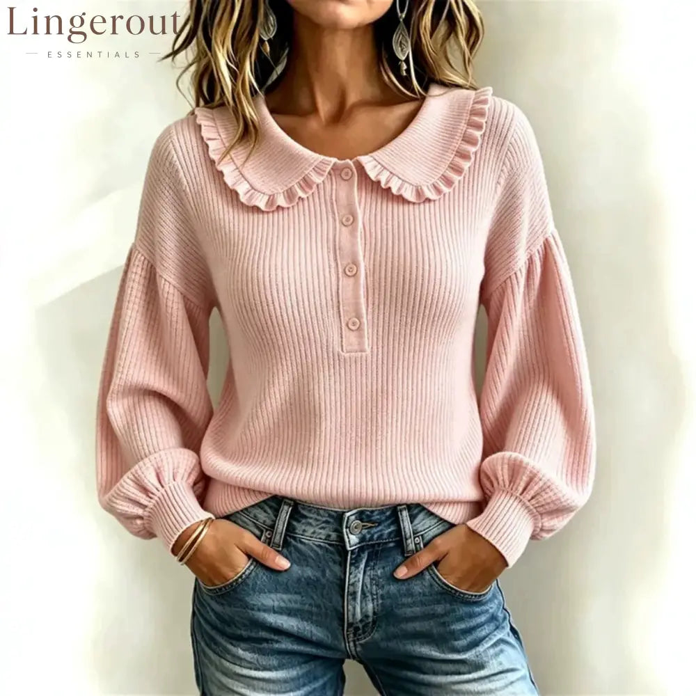 Women’s Ruffle Collar Ribbed Knit Sweater