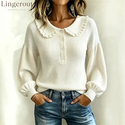 Women’s Ruffle Collar Ribbed Knit Sweater