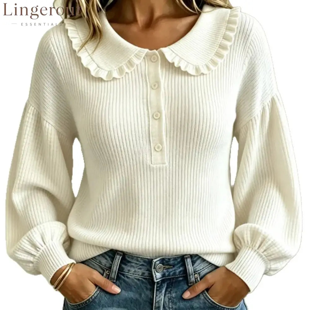 Women’s Ruffle Collar Ribbed Knit Sweater