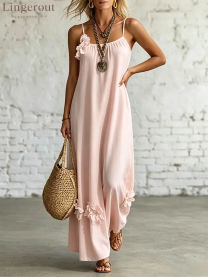Women’s Sleeveless Straps Loose-fit Casual Dress - Pink / S