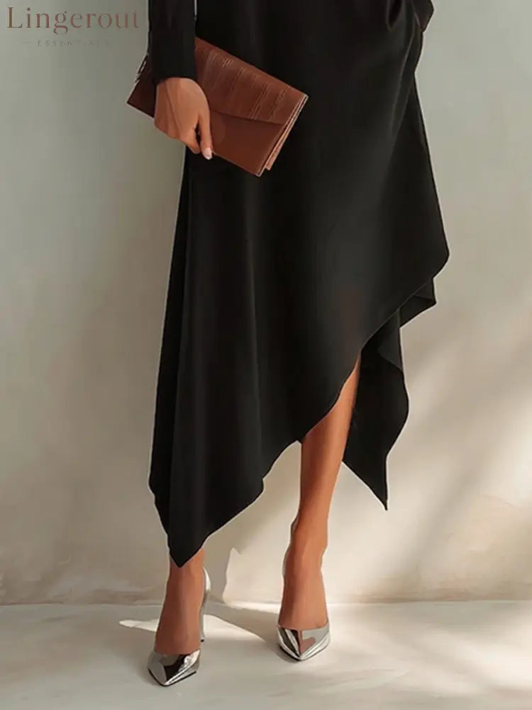 Women’s Small V-Neck And Asymmetrical Hem Cotton-Blend Midi Dress - DRESSES