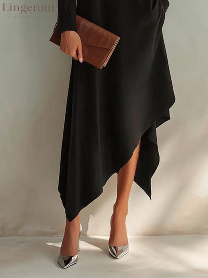 Women’s Small V-Neck And Asymmetrical Hem Cotton-Blend Midi Dress - DRESSES