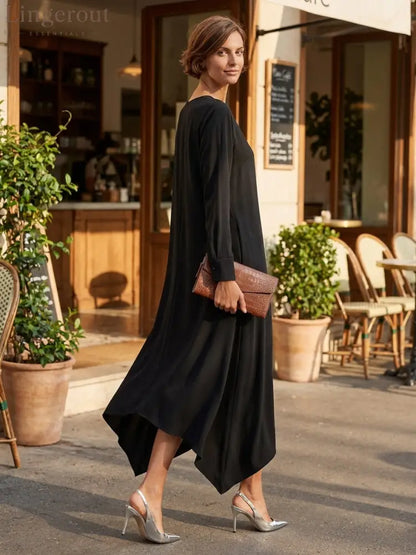 Women’s Small V-Neck And Asymmetrical Hem Cotton-Blend Midi Dress - DRESSES