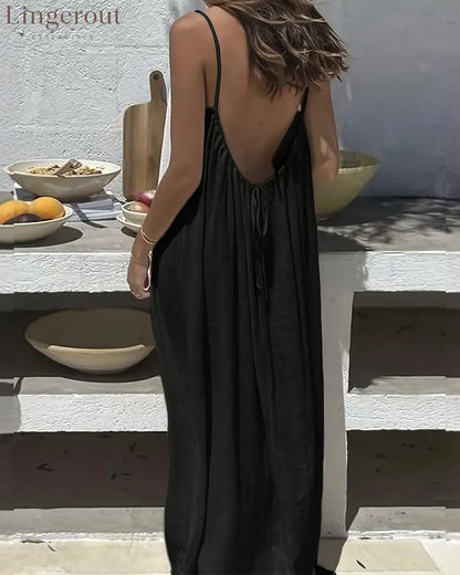 Women’s Solid Color Backless Cami Dress