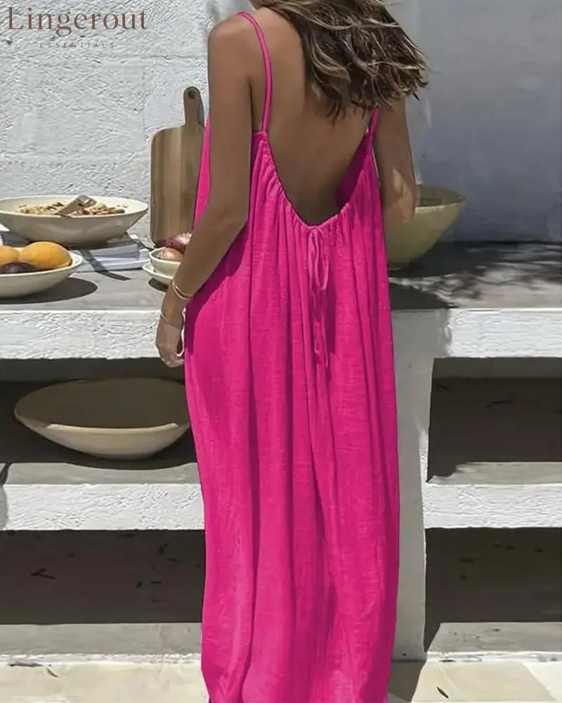 Women’s Solid Color Backless Cami Dress