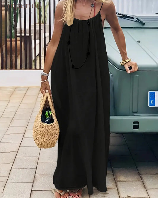 Women’s Solid Color Backless Cami Dress - Black / S