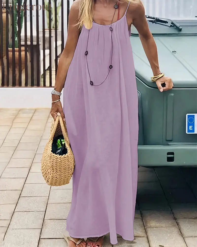 Women’s Solid Color Backless Cami Dress - Purple / S