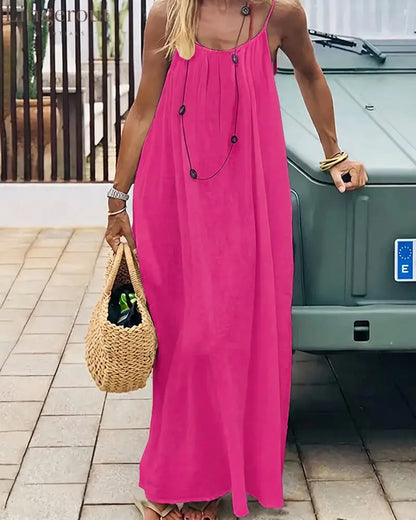 Women’s Solid Color Backless Cami Dress - Rose Red / S