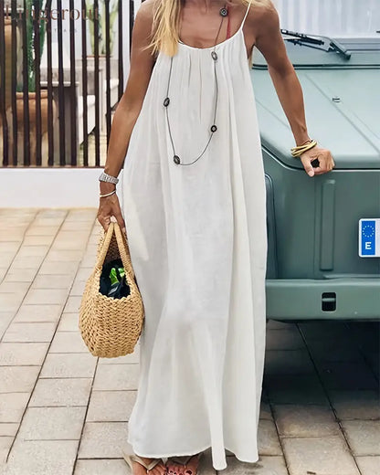Women’s Solid Color Backless Cami Dress - White / S