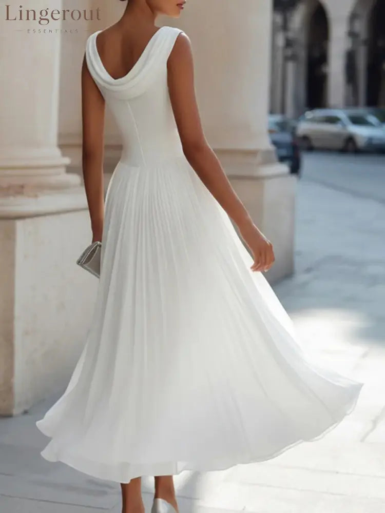 Women’s Solid Color Round Neck Sleeveless Casual Loose A-line Dress