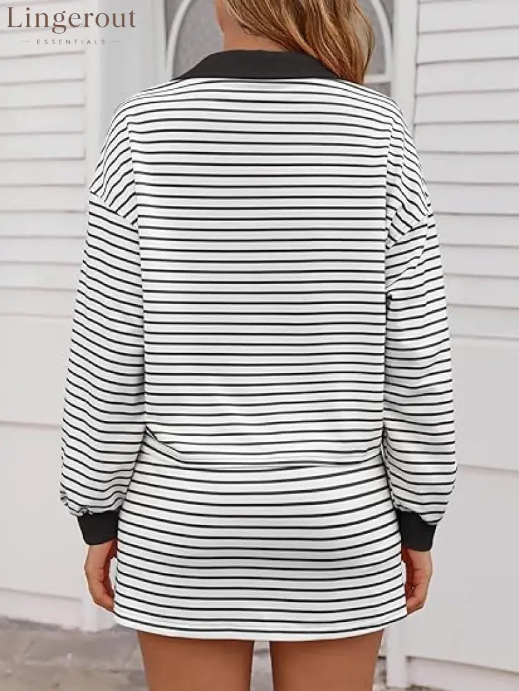Women’s Striped Two-Piece Casual Sweatshirt and Skirt Set