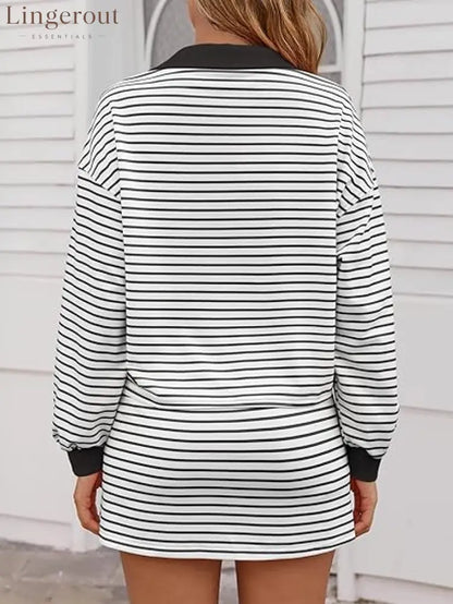 Women’s Striped Two-Piece Casual Sweatshirt and Skirt Set