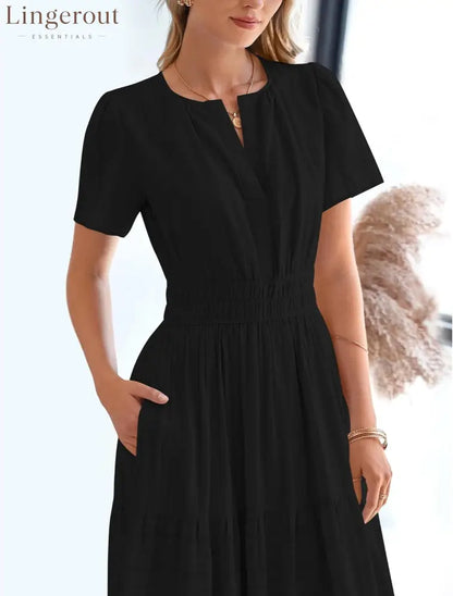 Womens Summer Lightweight Short Sleeve V Casual Midi Maxi Dresses