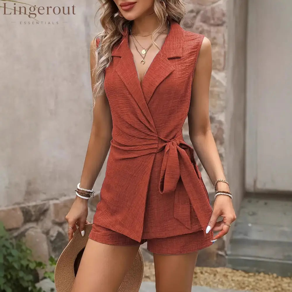 Women’S Summer Suit Jacket Vest Wide-Leg Pants Suit