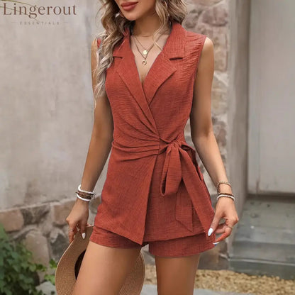 Women’S Summer Suit Jacket Vest Wide-Leg Pants Suit