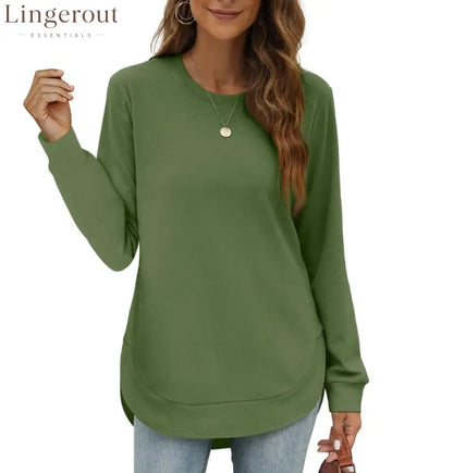 Women’s Sweatshirt Crewneck Curved Hem - Dark Green / S