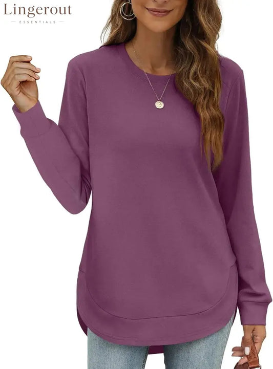 Women’s Sweatshirt Crewneck Curved Hem - Dark Purple / S