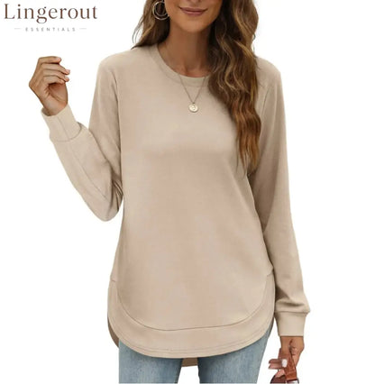 Women’s Sweatshirt Crewneck Curved Hem - Khaki / S
