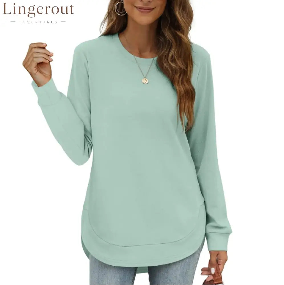 Women’s Sweatshirt Crewneck Curved Hem - Light Green / S