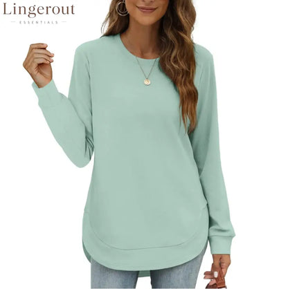 Women’s Sweatshirt Crewneck Curved Hem - Light Green / S