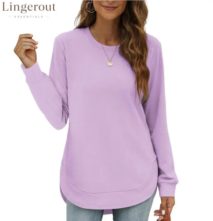 Women’s Sweatshirt Crewneck Curved Hem - Purple / S