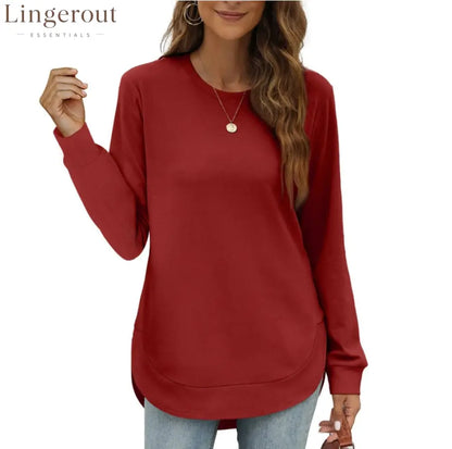 Women’s Sweatshirt Crewneck Curved Hem - Red / S