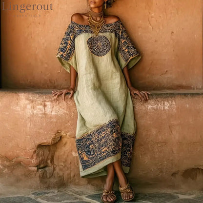 Women’S Vacation Bohemian Printed Loose Dress - Green / S