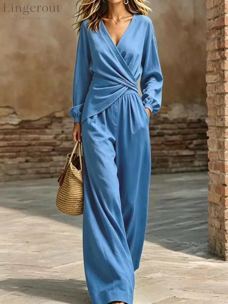 Wrap Top & Wide-Leg Pants Set