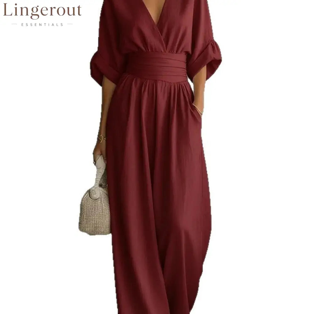 Wrap V-Neck Wide-Leg Jumpsuit