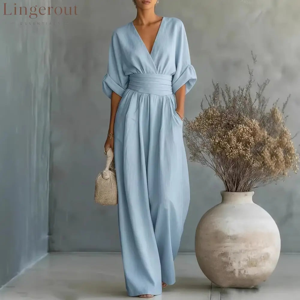 Wrap V-Neck Wide-Leg Jumpsuit