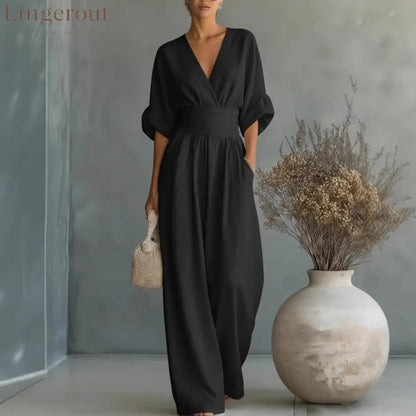 Wrap V-Neck Wide-Leg Jumpsuit