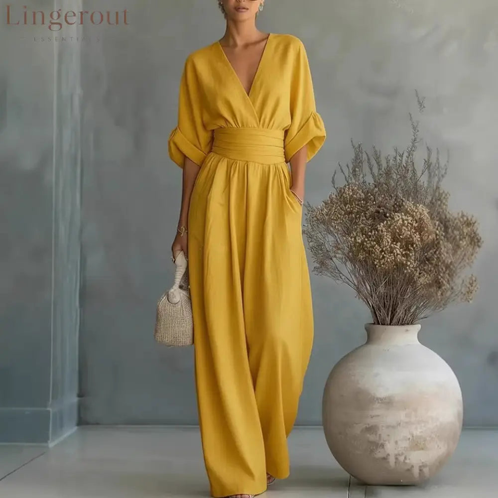 Wrap V-Neck Wide-Leg Jumpsuit
